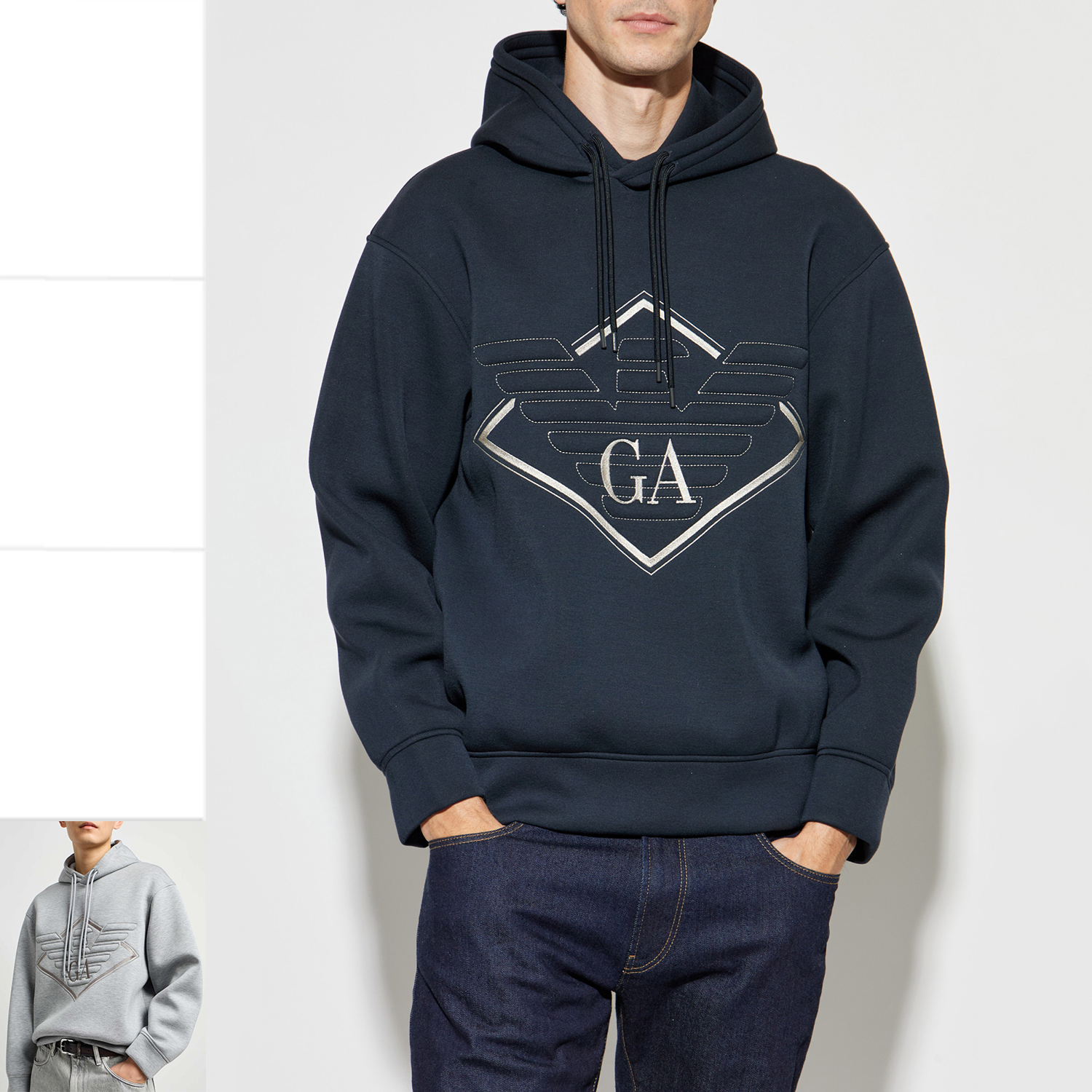 阿玛尼男士鹰标潮太空棉连帽卫衣