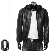 01R54P Armani 01P54 男士 连帽真皮夹克外套皮衣 阿玛尼EA 鹰标