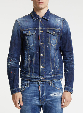 DSQUARED2 D2次方男士奢潮做旧水洗牛仔夹克外套S74AM1601 S30664