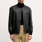 Boss橙标 男士 时尚 Hugo 立领真皮夹克外套皮衣50552151 10253444