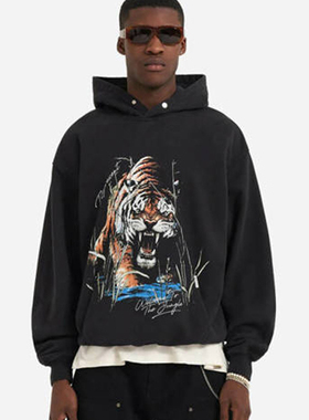 REPRESENT 潮牌 男士老虎图案时尚休闲连帽套头卫衣 M04283