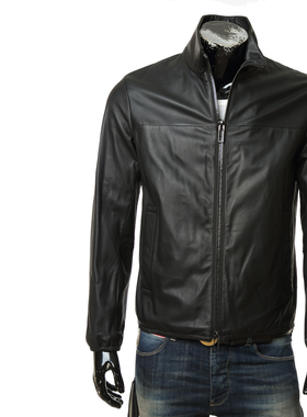 Armani/阿玛尼EA 秋冬款男士立领真皮夹克外套皮衣 01R55P 01P54