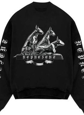 REPRESENT 潮牌 男士三只狗图案印花休闲潮流套头圆领卫衣 M04243