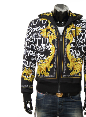 Versace/范思哲VJ 男士潮牌奢华印花连帽开衫卫衣75GAI3ZG FS100