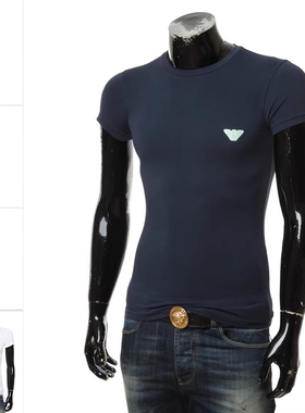 Armani/阿玛尼EA 男士简约鹰标修身弹力短袖T恤111035 4R512