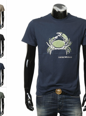 Armani/阿玛尼EA 男士时尚纯棉休闲圆领短袖T恤 EM000574 AF12347