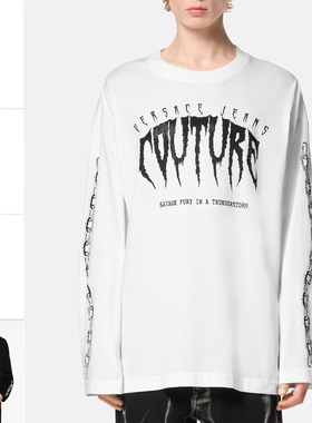 Versace/范思哲VJ 男士潮牌烫钻宽松圆领长袖T恤 77GAHE00 CJ00E