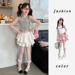 女童连衣裙2024新款夏季蛋糕裙套装儿童夏天时髦洋气裙子大童短裙