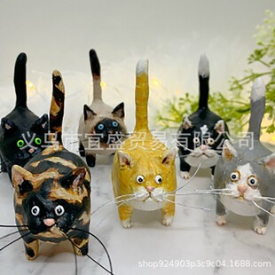 圣诞节跨境尾巴猫咪尾巴竖起迷你微景观猫咪摆件树脂家居装饰品