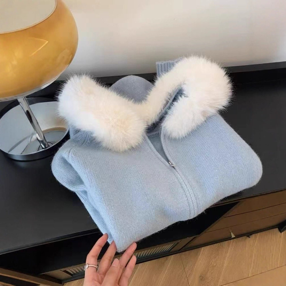 实价#仿绵羊绒#韩系大毛领连帽拉链慵懒千金风毛衣开衫外套女,女装/女士精品,毛衣,淘宝优惠券,粉丝福利购,淘宝优惠卷