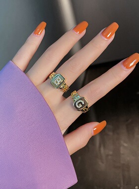 欧美嘻哈饰品戒指字母系列镀金锆石表带设计开口玫瑰金活口设计