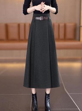 灰色半身裙女秋冬2025新款高腰显瘦设计感a字中长百褶裙伞裙