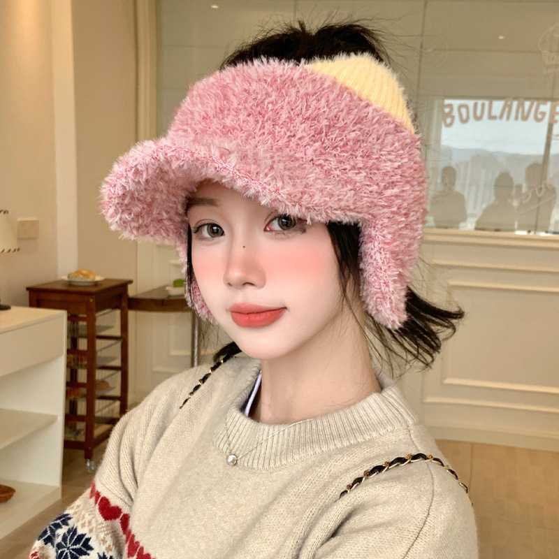 可爱猫咪耳朵毛绒空顶鸭舌帽防风