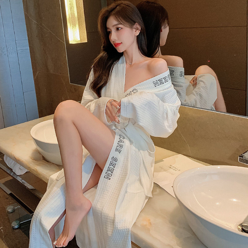 情侣睡袍长款纯棉薄款春秋夏季男士女性感大码纯色酒店风浴袍睡衣