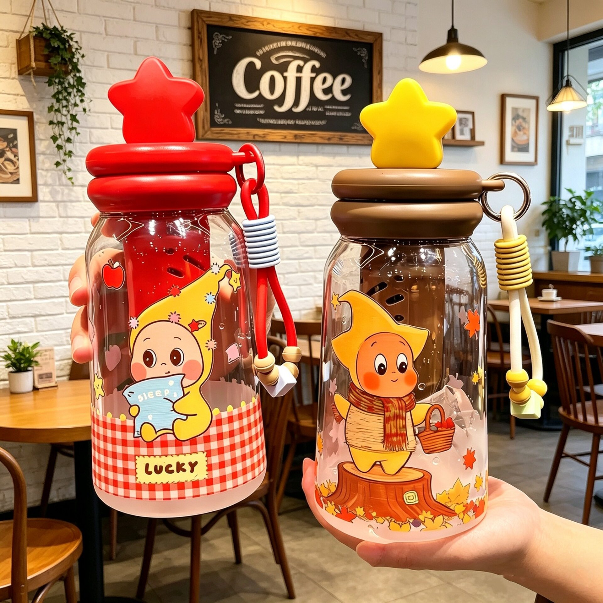卡通可爱星星人水杯夏季便携吸管随手杯