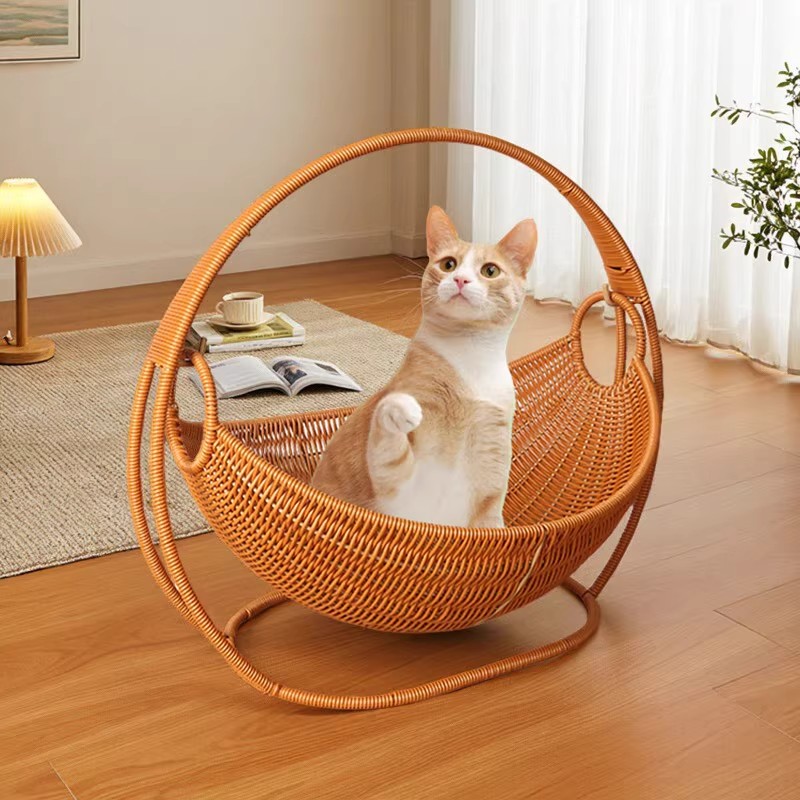 网红仿藤手工编织猫窝宠物新款帆船形摇摇篮猫床猫咪秋千吊篮