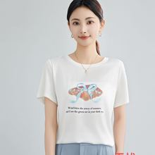 纯棉短袖女上衣夏季薄款轻奢高级感减龄蝴蝶结印花圆领小众女t恤