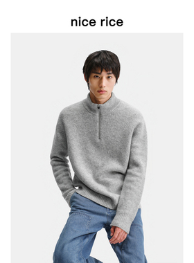 nice rice好饭 25秋季新品绵羊毛混纺半拉链小高领毛衣男NHQ05057