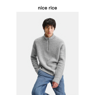 新品 25秋季 绵羊毛混纺半拉链小高领毛衣男NHQ05057 rice好饭 nice