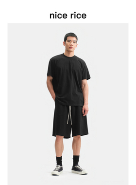 nice rice好饭 夏季360G莱赛尔混纺宽松抽绳及膝针织短裤NHX12022