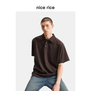 305G全棉宽松Polo领五分袖 nice 新品 25秋季 T恤NHQ02012 rice好饭