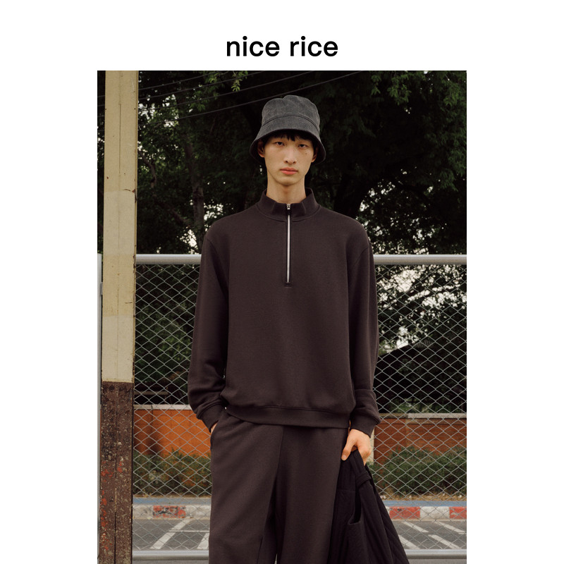 nice rice好饭 26春季新品330G宽松短款半高领拉链卫衣NIC04057