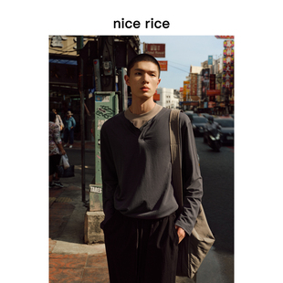210G亨利领宽松凉感长袖 nice 新品 25春季 T恤NHC02017 rice好饭