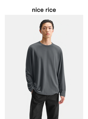 nice rice好饭 25冬季新品98G微弹圆领包边直身长袖T恤男NHD02027