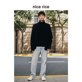 全棉水洗做旧12.8盎司休闲宽松直筒牛仔裤 nice rice好饭 NFD13073