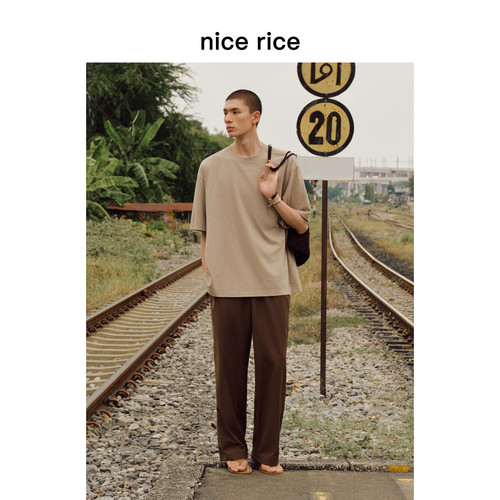nicerice好饭宽松尼龙麻休闲裤