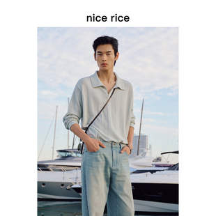 宽松翻领暗条纹套头针织衫 nice 新品 26春季 男NIC05102 rice好饭