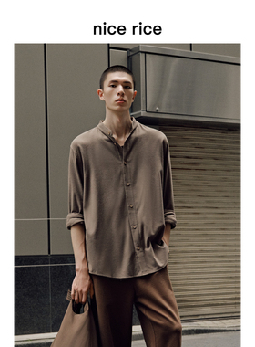 nice rice好饭 25秋季新品绒感宽松立领复古休闲长袖衬衫NHQ03029