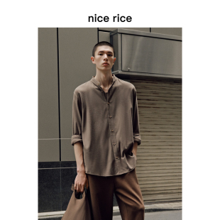rice好饭 衬衫 25秋季 绒感宽松立领复古休闲长袖 NHQ03029 新品 nice