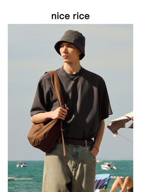 nice rice好饭 夏季200G水洗感全棉休闲大廓形短袖T恤男NHX02080