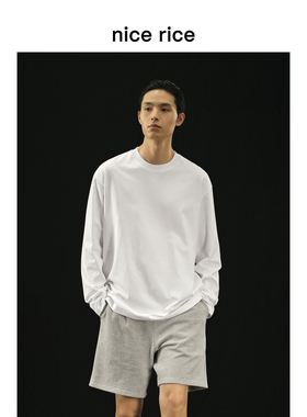 nice rice好饭 r.系列260G全棉纯色简约休闲圆领长袖T恤NCC02017