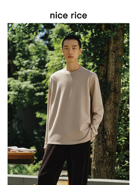 nice rice好饭 莫代尔混纺圆领直身休闲简约针织长袖T恤NGQ02020