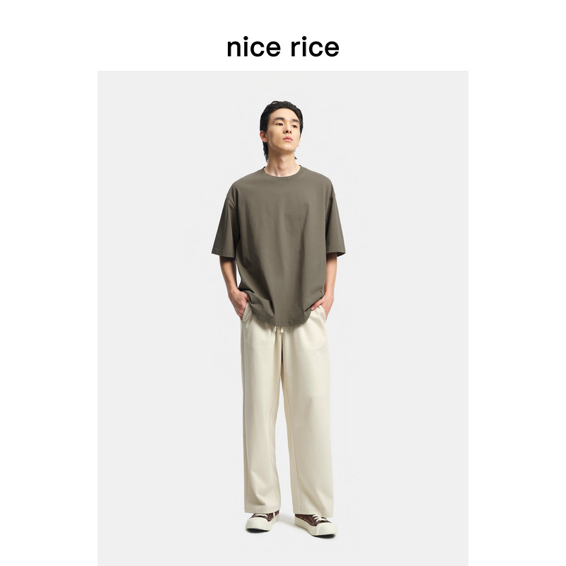 nice rice好饭 26夏季新品250G宽松轻薄男士休闲针织卫裤NIX12029 - 实物图