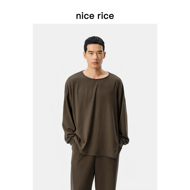 nicerice好饭大领口廓形长袖T恤