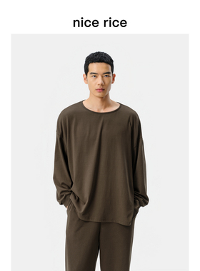 nice rice好饭 居家系列178G罗纹大领口廓形针织长袖T恤NHC02061