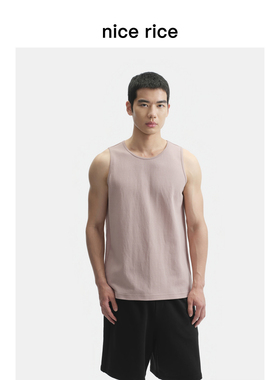 nice rice好饭 夏季165G棉混纺纯色宽松大领口休闲背心男NHX01096