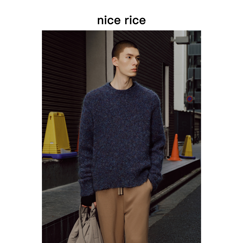 nicerice好饭宽松圆领花纱毛衣