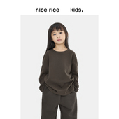 nice T恤NGD02062 230G双面绒微弹圆领休闲长袖 rice好饭 秋冬童装