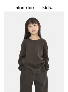 nice rice好饭 秋冬童装230G双面绒微弹圆领休闲长袖T恤NGD02062