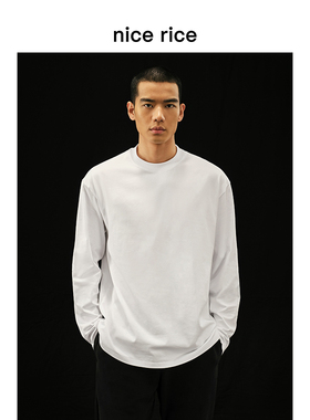 nice rice好饭 r.系列240G匹马棉休闲罗纹圆领长袖T恤男NGC02070