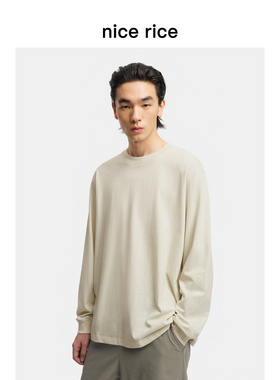 nice rice好饭 26春季新品210G全棉彩纱宽松圆领长袖T恤NIC02032