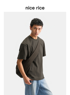 nice rice好饭 夏季全棉小圆领休闲宽松纯色男士短袖T恤NHX02085