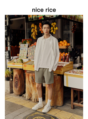 nice rice好饭 320G棉混纺毛圈布侧缝出芽直筒休闲短卫裤NGX12042
