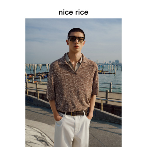 nicerice好饭翻领短袖针织衫