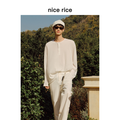 nicerice好饭宽松亨利领长袖T恤