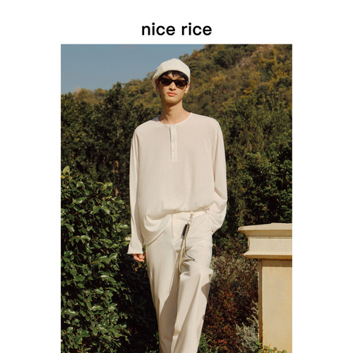 nicerice好饭宽松亨利领长袖T恤